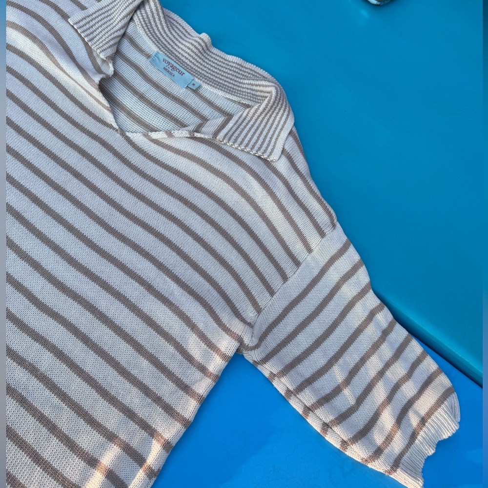 Breton camel Polo Sweater Striped V-Neck Sweater - Picture 6 of 8